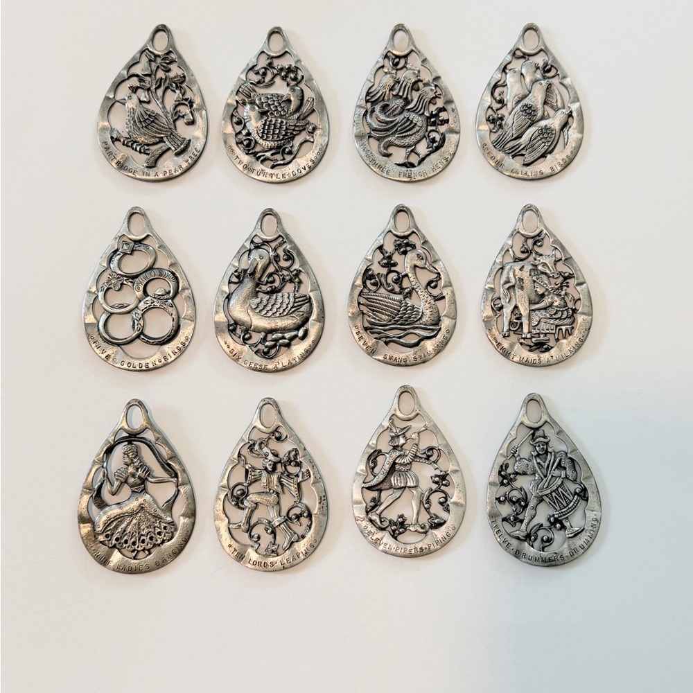 Torino complete set of 12 Days of Christmas pewter ornaments.